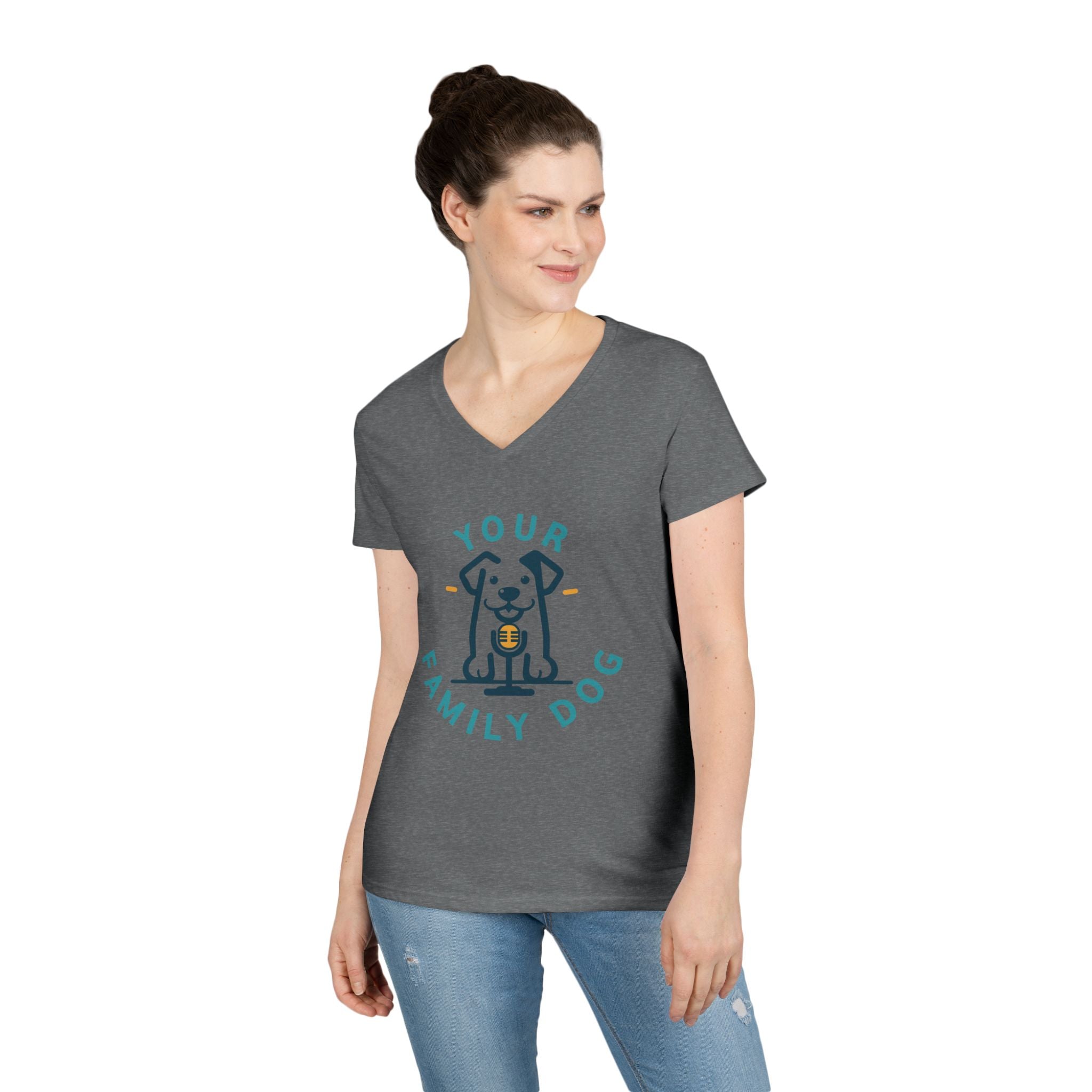 Ladies' V-Neck T-Shirt — "Your Family Dog" Logo Graphic Tee