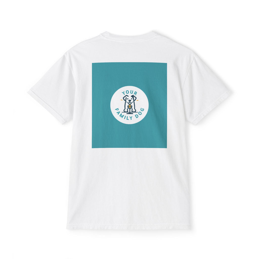 Pocket T-Shirt — 'Your Family Dog' Minimal Teal Logo Tee
