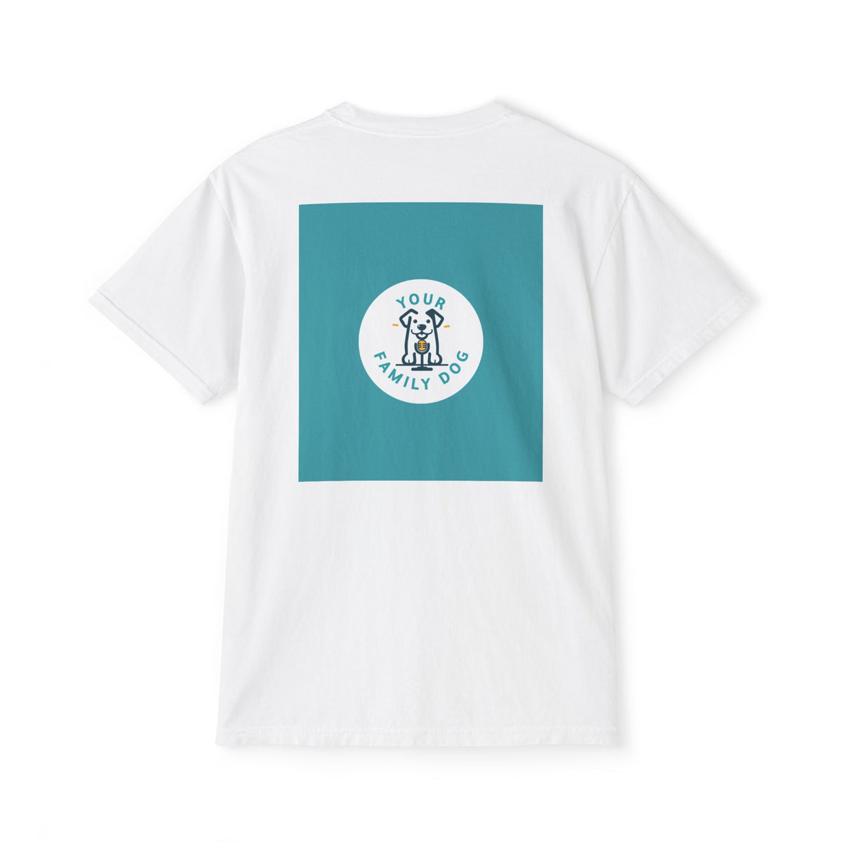 Pocket T-Shirt — 'Your Family Dog' Minimal Teal Logo Tee