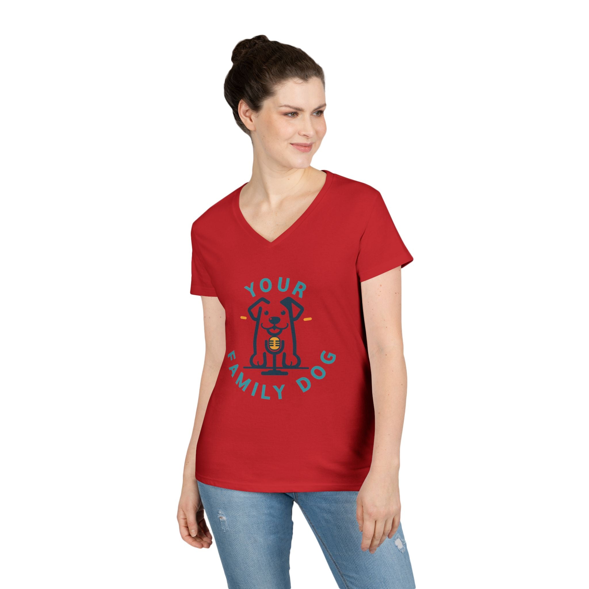 Ladies' V-Neck T-Shirt — "Your Family Dog" Logo Graphic Tee