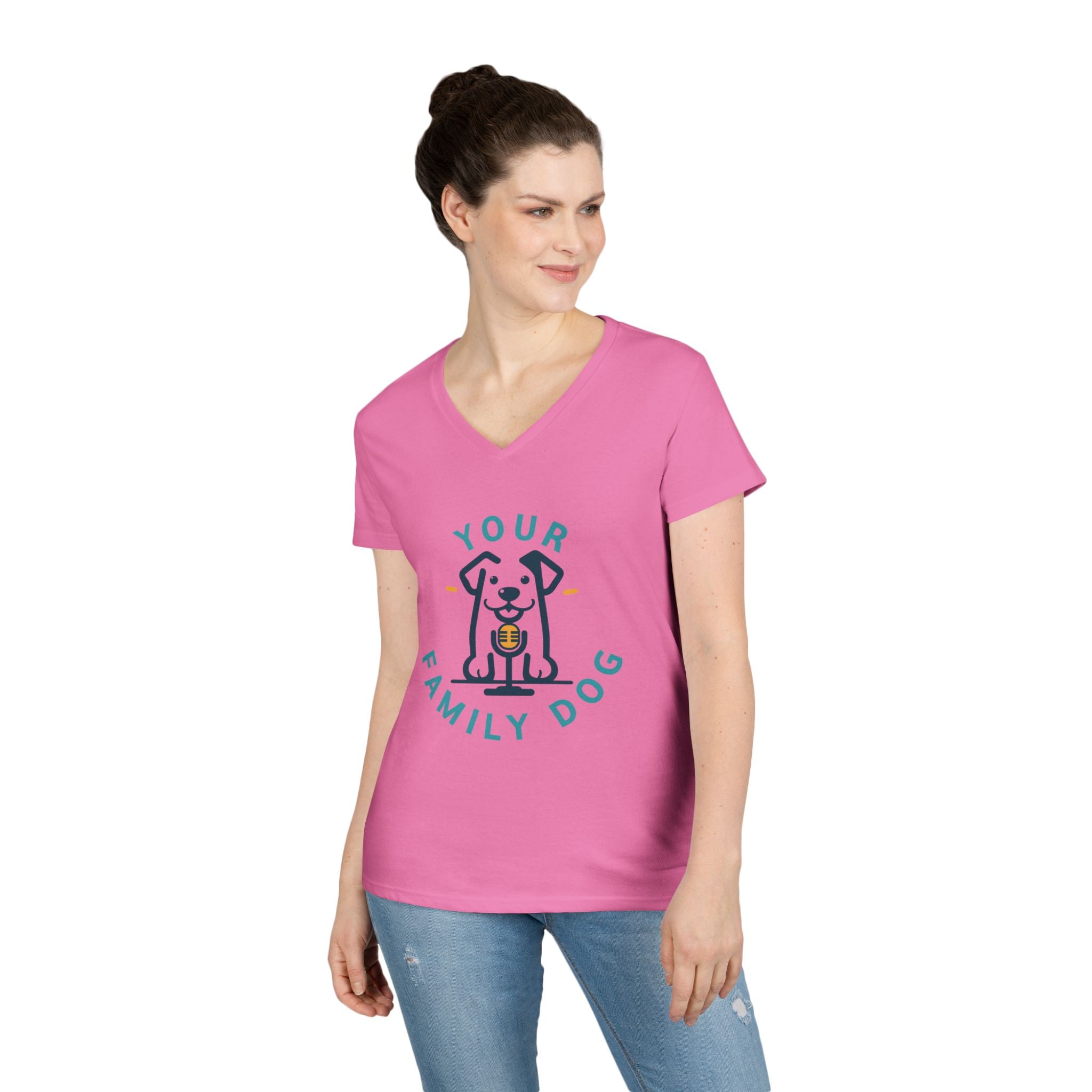 Ladies' V-Neck T-Shirt — "Your Family Dog" Logo Graphic Tee