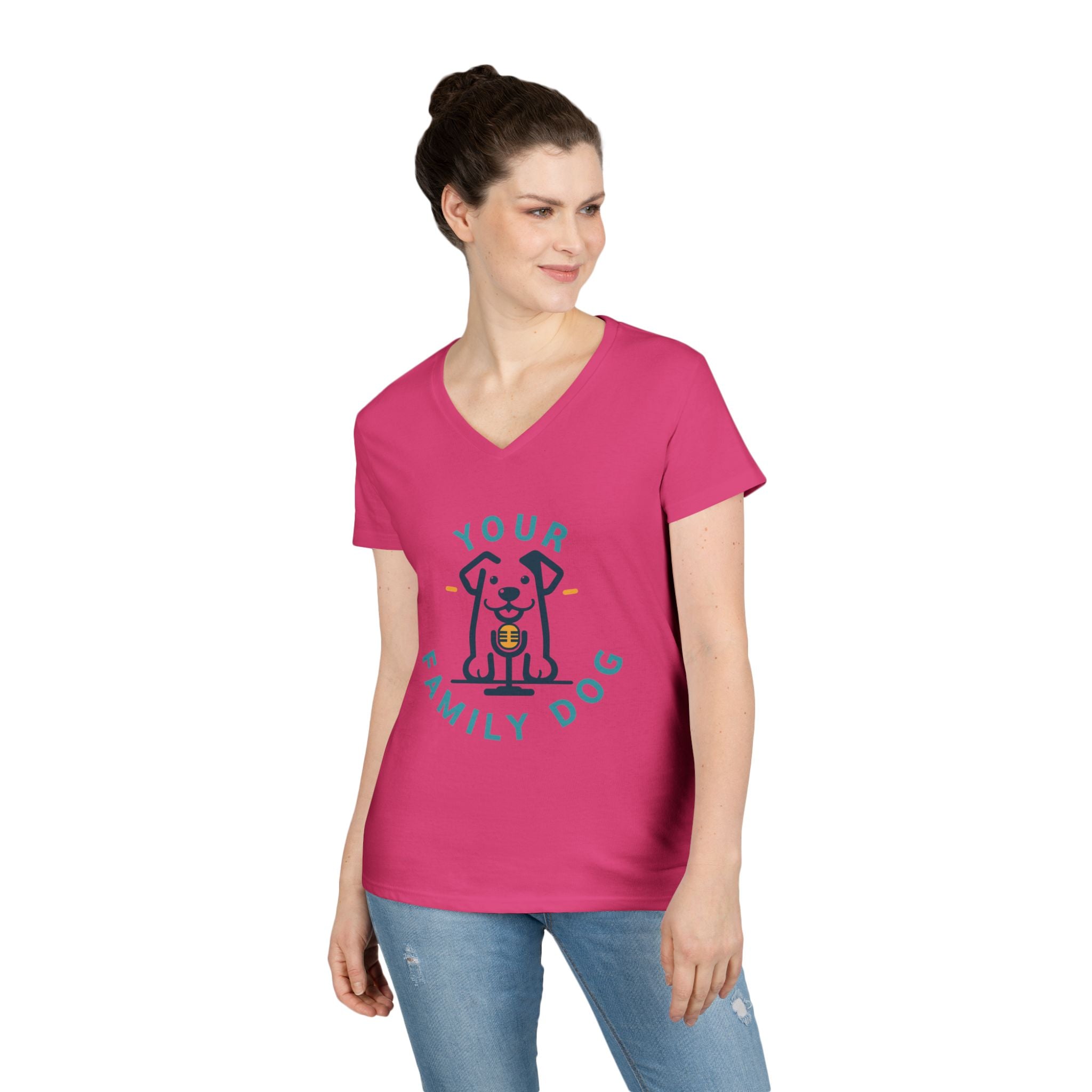 Ladies' V-Neck T-Shirt — "Your Family Dog" Logo Graphic Tee