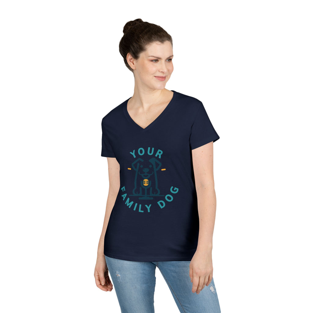 Ladies' V-Neck T-Shirt — "Your Family Dog" Logo Graphic Tee