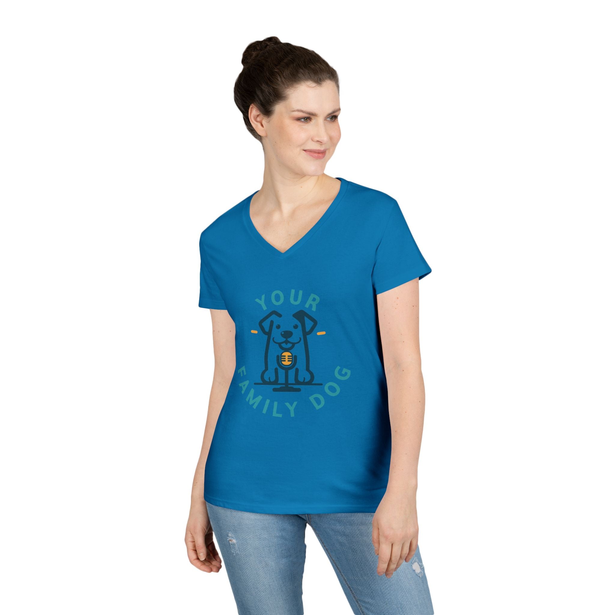 Ladies' V-Neck T-Shirt — "Your Family Dog" Logo Graphic Tee