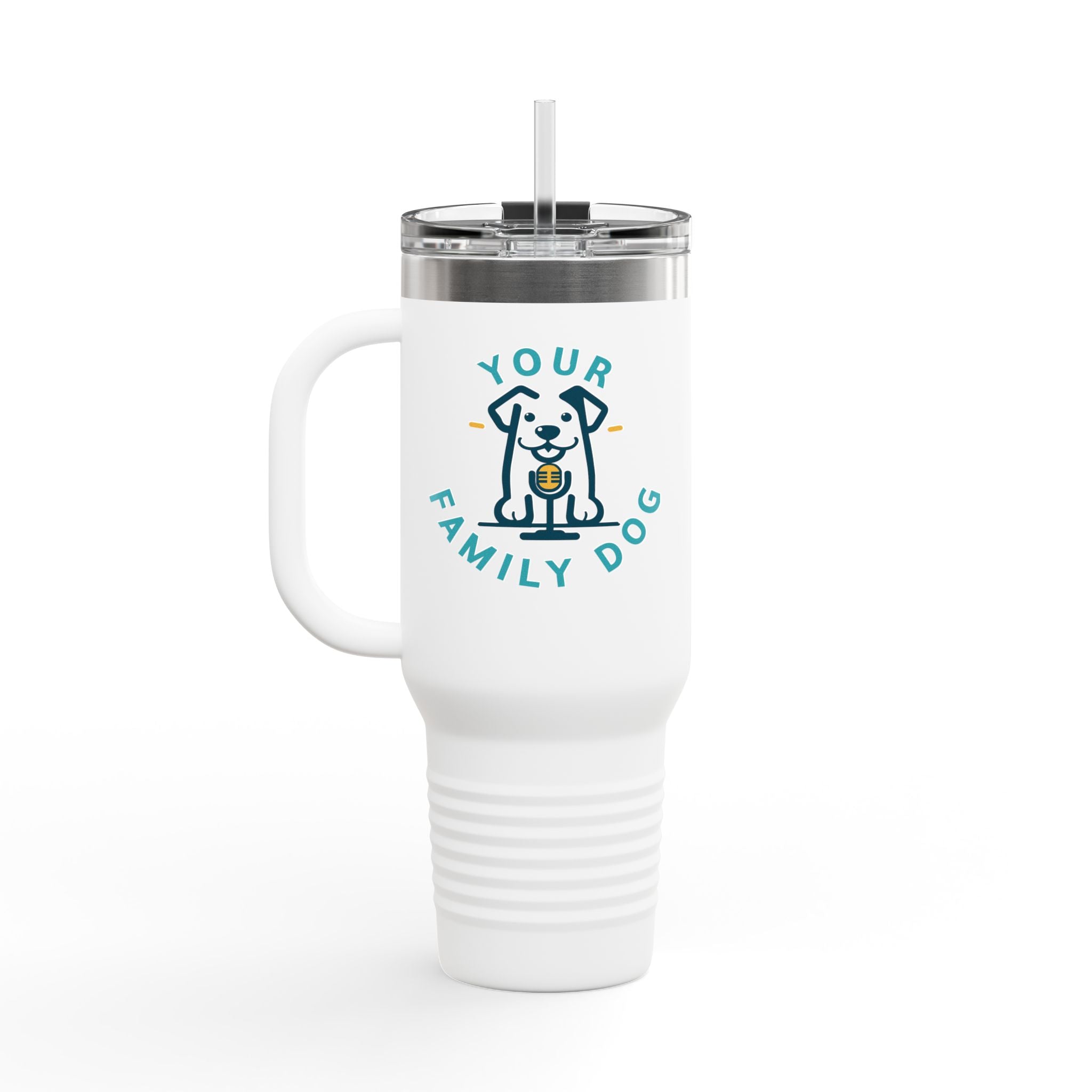40oz Insulated Travel Mug — Custom 'Your Family Dog' Cute Pet Cartoon Stainless Tumbler