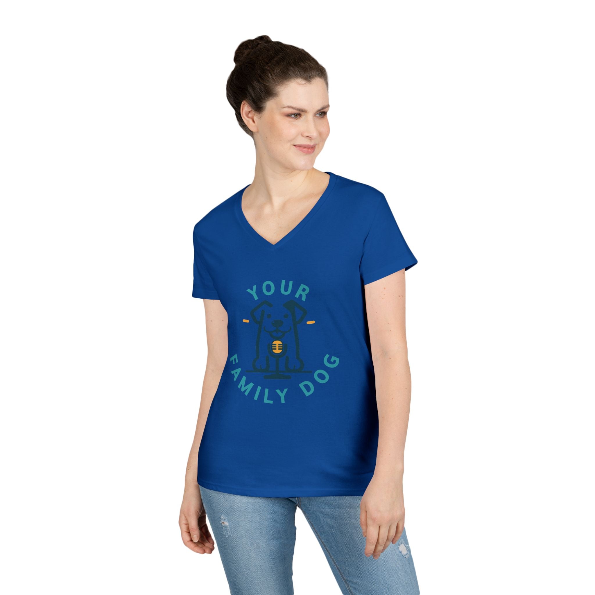 Ladies' V-Neck T-Shirt — "Your Family Dog" Logo Graphic Tee