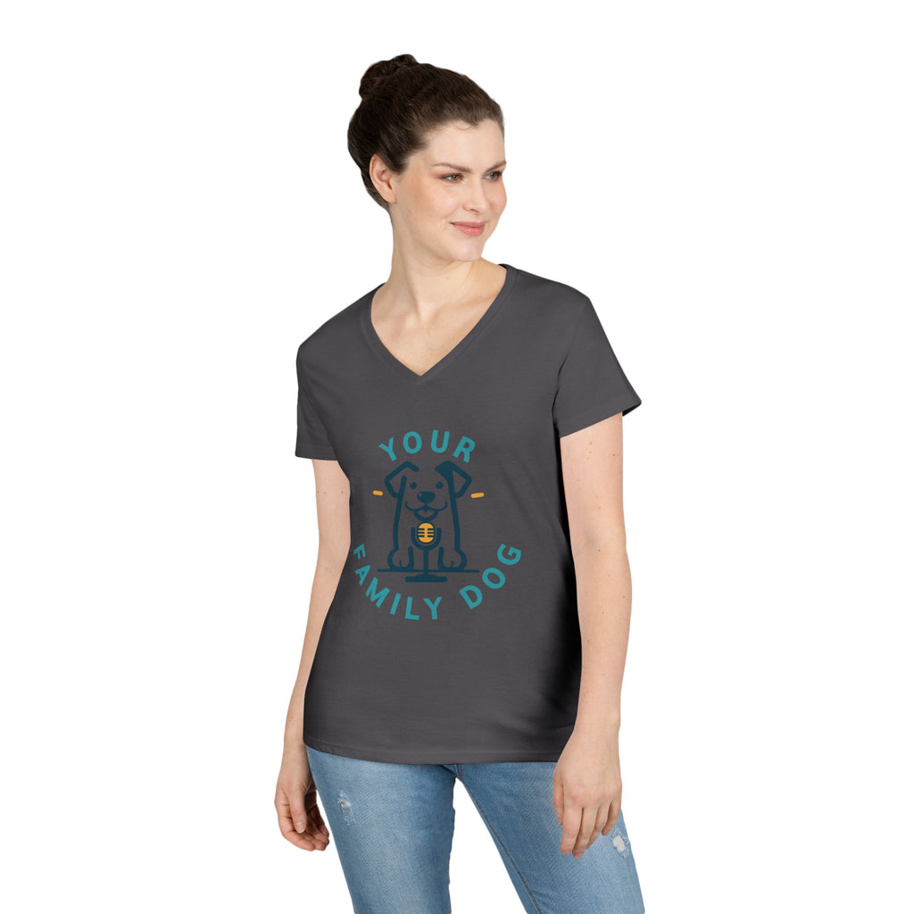 Ladies' V-Neck T-Shirt — "Your Family Dog" Logo Graphic Tee