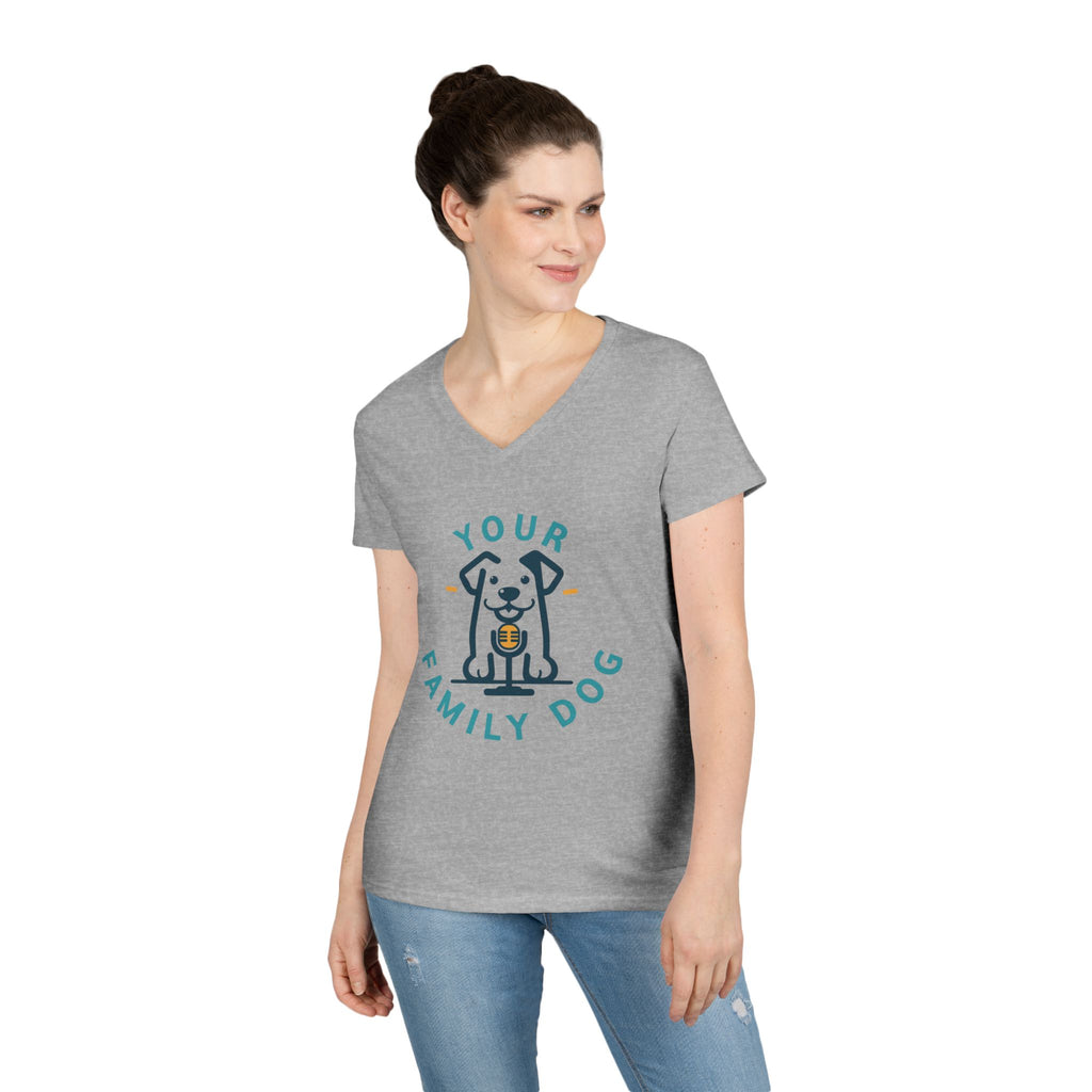 Ladies' V-Neck T-Shirt — "Your Family Dog" Logo Graphic Tee
