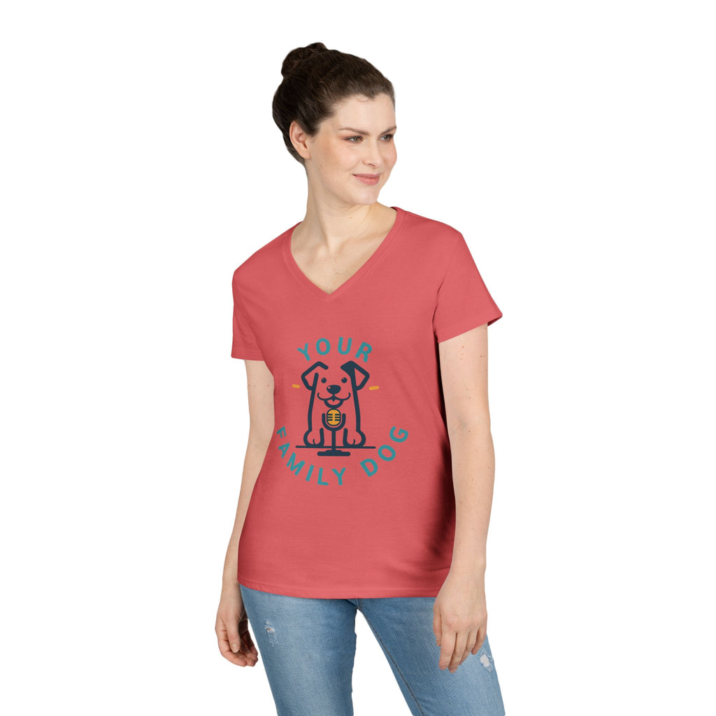 Ladies' V-Neck T-Shirt — "Your Family Dog" Logo Graphic Tee