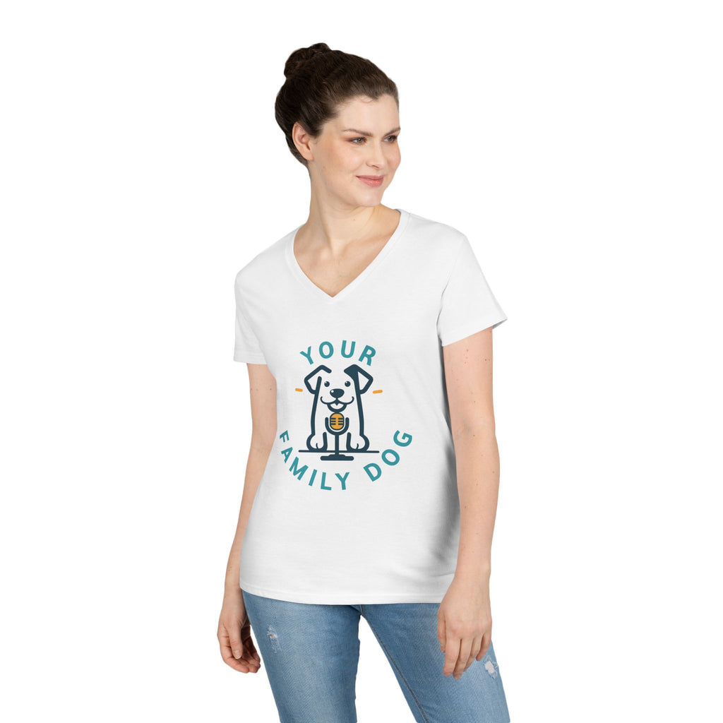 Ladies' V-Neck T-Shirt — "Your Family Dog" Logo Graphic Tee