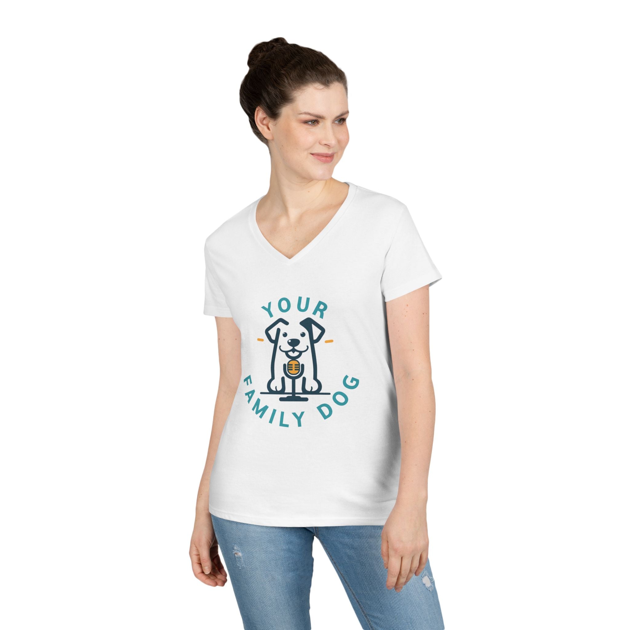 Ladies' V-Neck T-Shirt — "Your Family Dog" Logo Graphic Tee