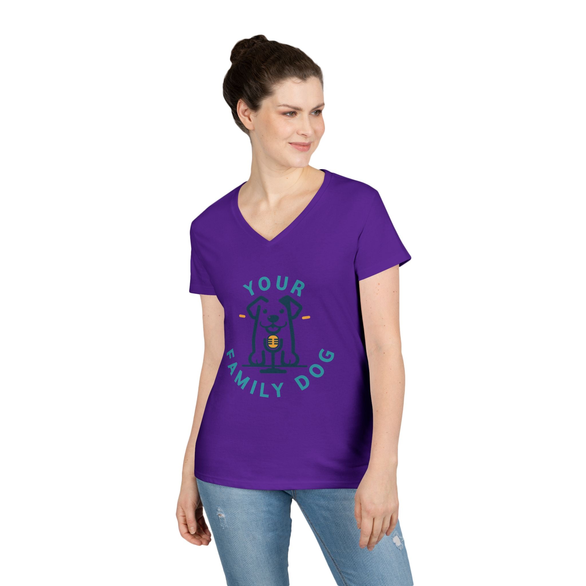 Ladies' V-Neck T-Shirt — "Your Family Dog" Logo Graphic Tee