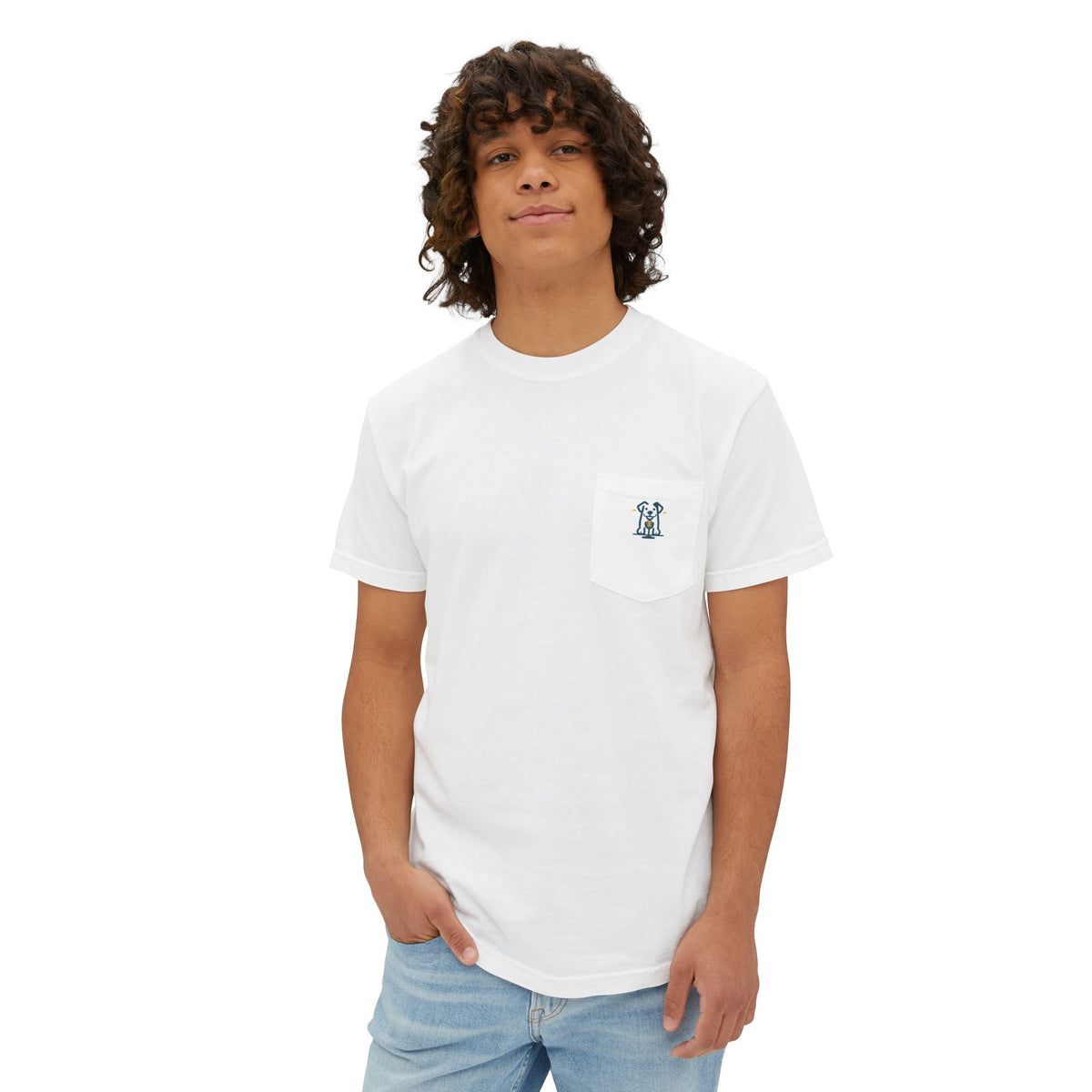 Pocket T-Shirt — 'Your Family Dog' Minimal Teal Logo Tee